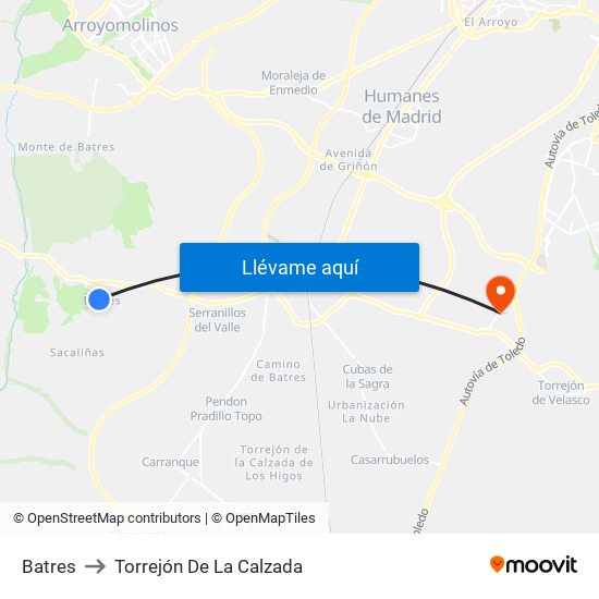 Batres to Torrejón De La Calzada map