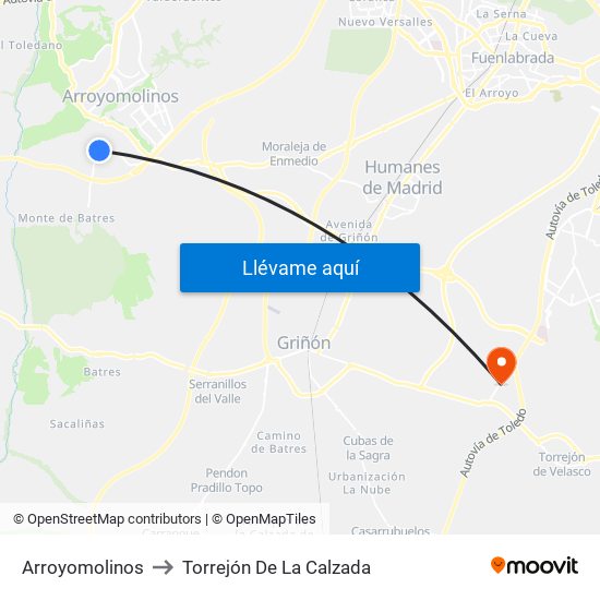 Arroyomolinos to Torrejón De La Calzada map