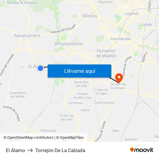 El Álamo to Torrejón De La Calzada map
