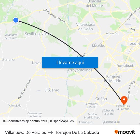 Villanueva De Perales to Torrejón De La Calzada map