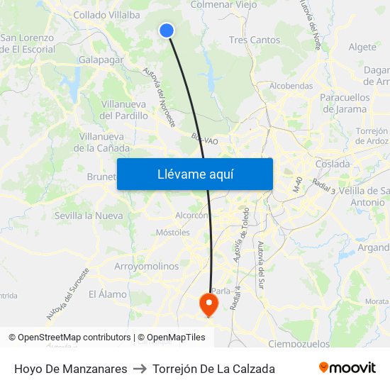 Hoyo De Manzanares to Torrejón De La Calzada map