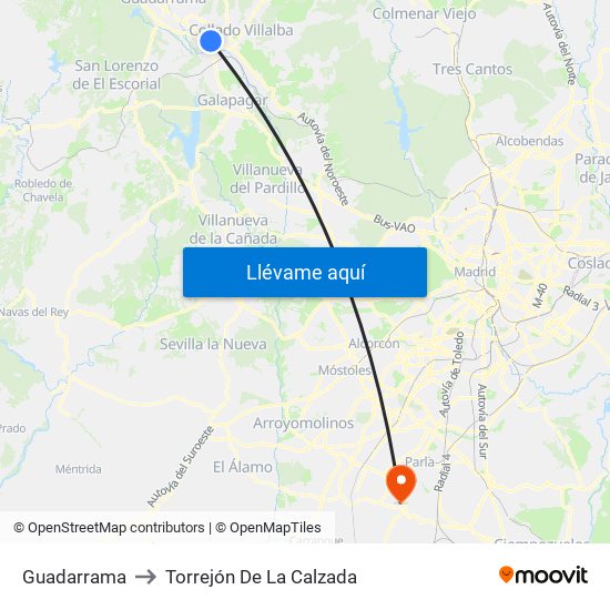 Guadarrama to Torrejón De La Calzada map