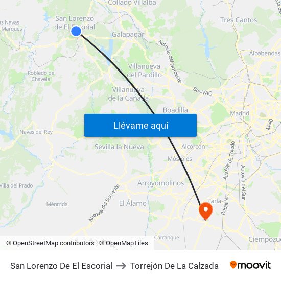 San Lorenzo De El Escorial to Torrejón De La Calzada map