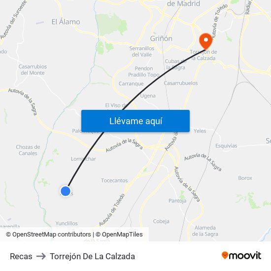 Recas to Torrejón De La Calzada map