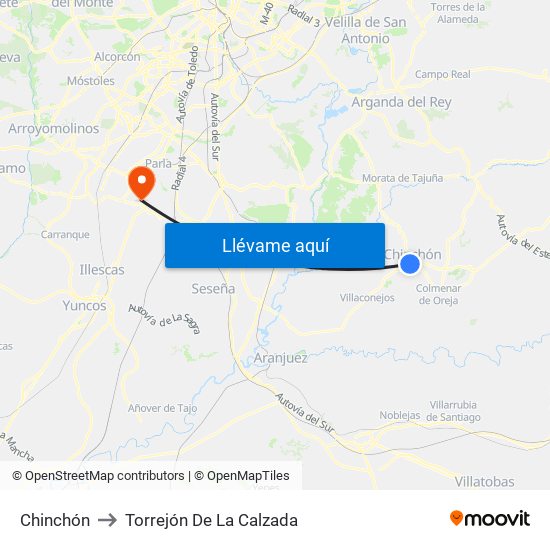 Chinchón to Torrejón De La Calzada map