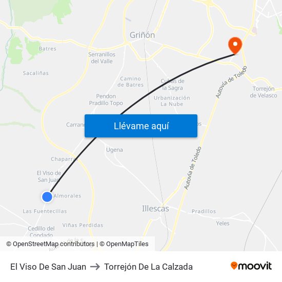 El Viso De San Juan to Torrejón De La Calzada map