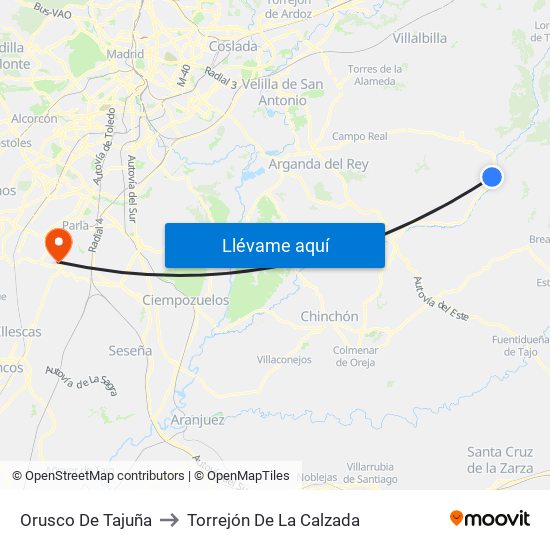 Orusco De Tajuña to Torrejón De La Calzada map