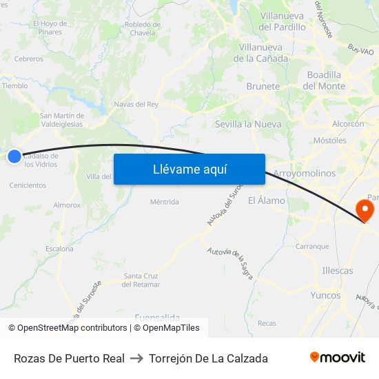 Rozas De Puerto Real to Torrejón De La Calzada map