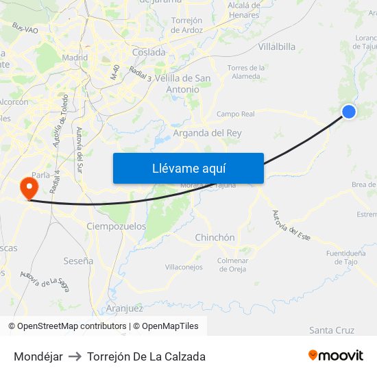 Mondéjar to Torrejón De La Calzada map