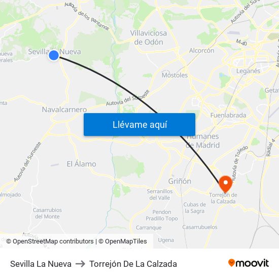 Sevilla La Nueva to Torrejón De La Calzada map
