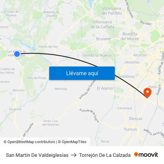 San Martín De Valdeiglesias to Torrejón De La Calzada map