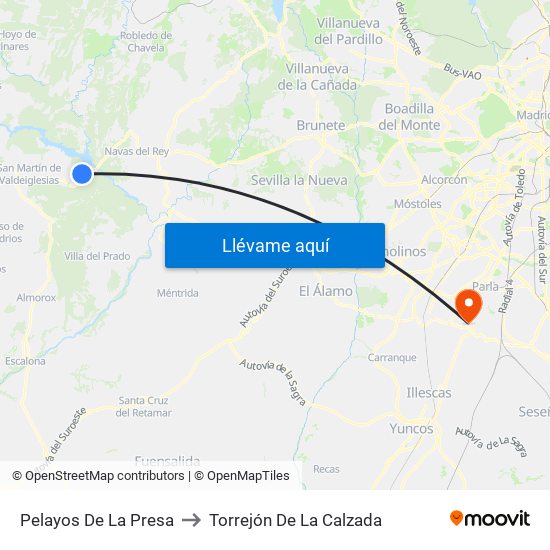 Pelayos De La Presa to Torrejón De La Calzada map