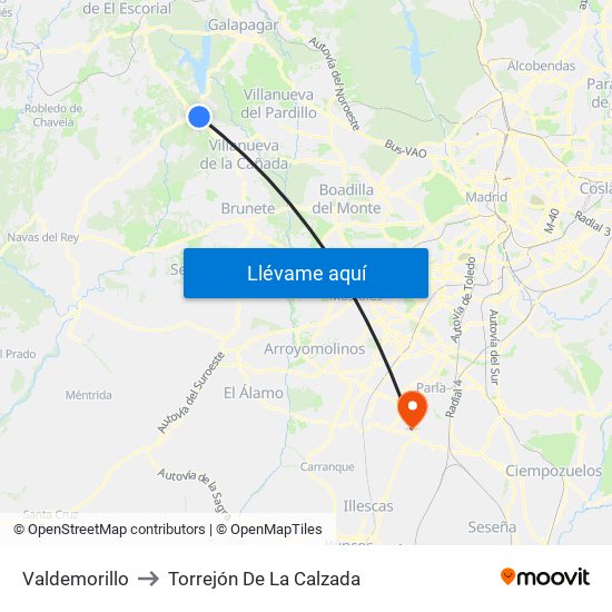 Valdemorillo to Torrejón De La Calzada map