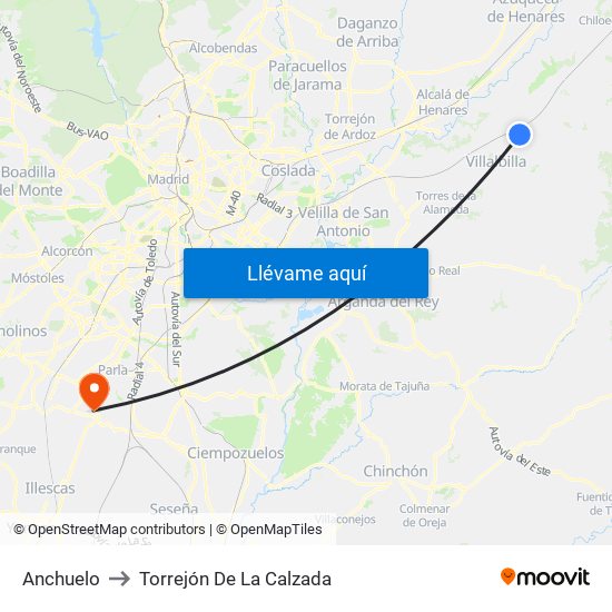 Anchuelo to Torrejón De La Calzada map