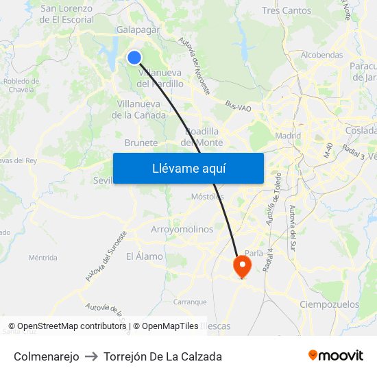 Colmenarejo to Torrejón De La Calzada map