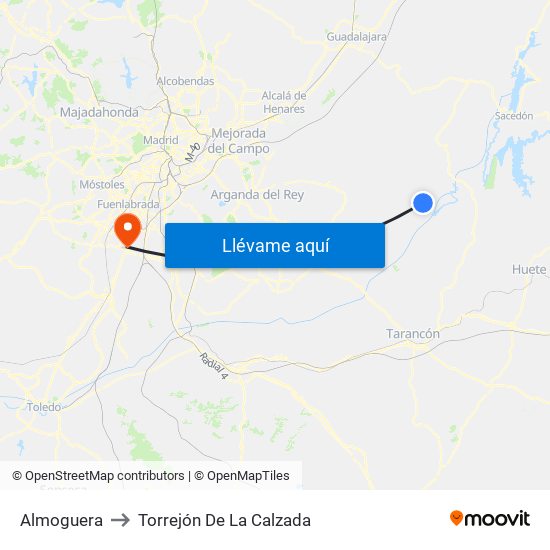 Almoguera to Torrejón De La Calzada map
