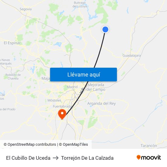 El Cubillo De Uceda to Torrejón De La Calzada map