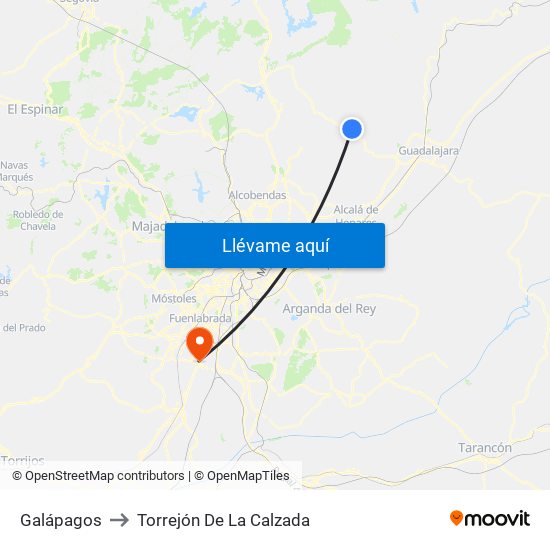 Galápagos to Torrejón De La Calzada map