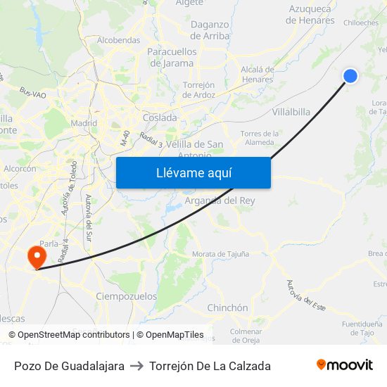 Pozo De Guadalajara to Torrejón De La Calzada map