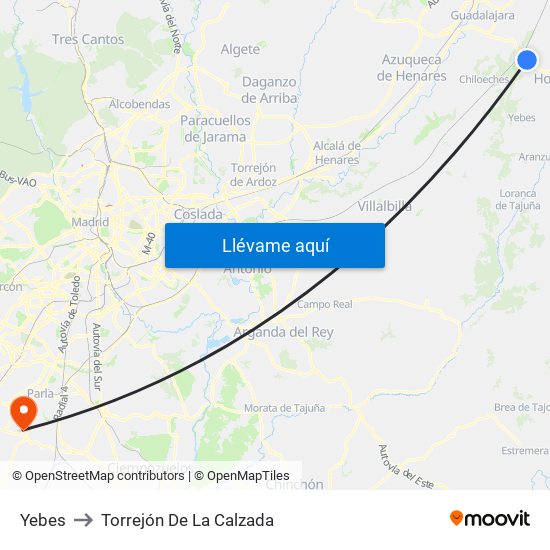 Yebes to Torrejón De La Calzada map