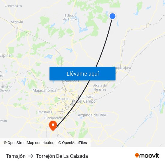 Tamajón to Torrejón De La Calzada map