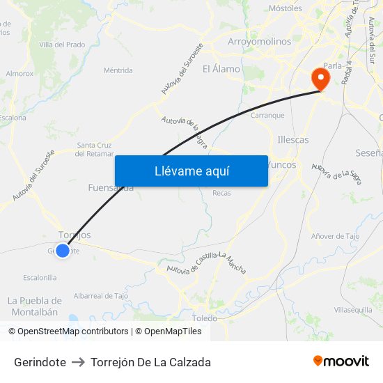 Gerindote to Torrejón De La Calzada map