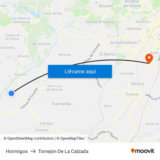 Hormigos to Torrejón De La Calzada map
