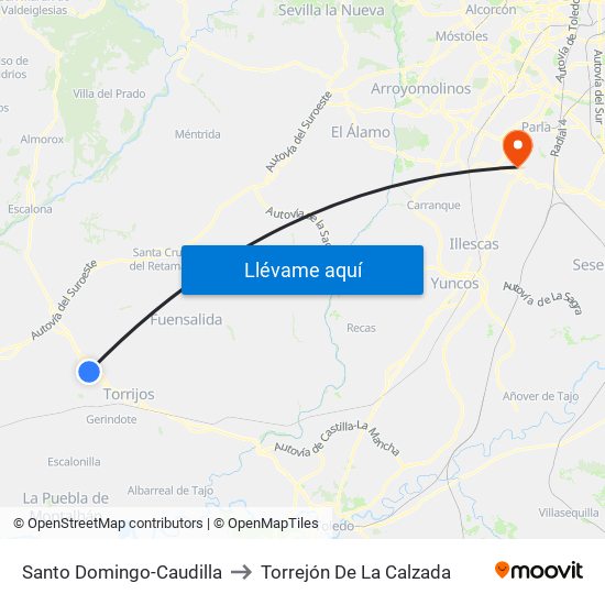 Santo Domingo-Caudilla to Torrejón De La Calzada map