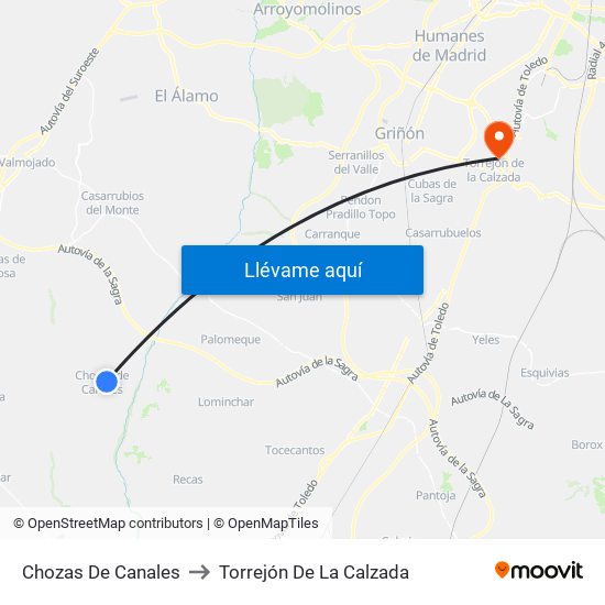 Chozas De Canales to Torrejón De La Calzada map