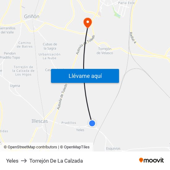 Yeles to Torrejón De La Calzada map