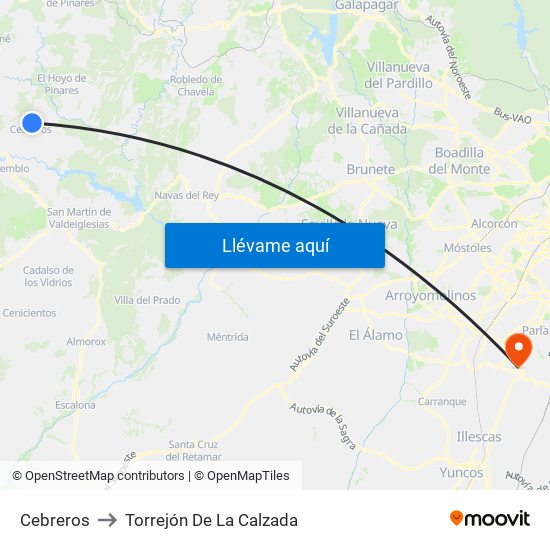 Cebreros to Torrejón De La Calzada map