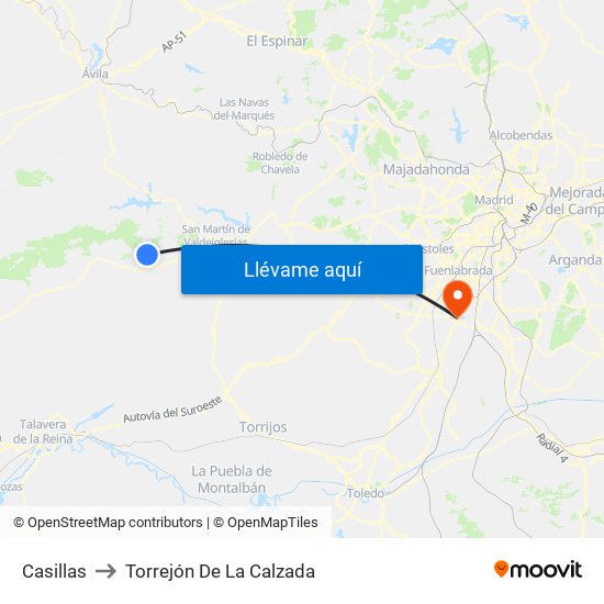 Casillas to Torrejón De La Calzada map