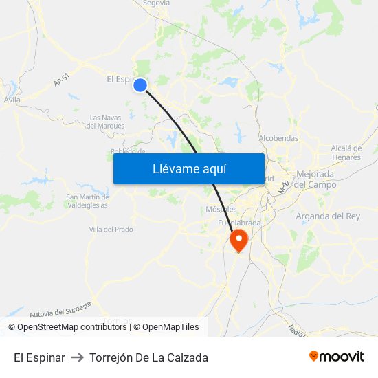 El Espinar to Torrejón De La Calzada map
