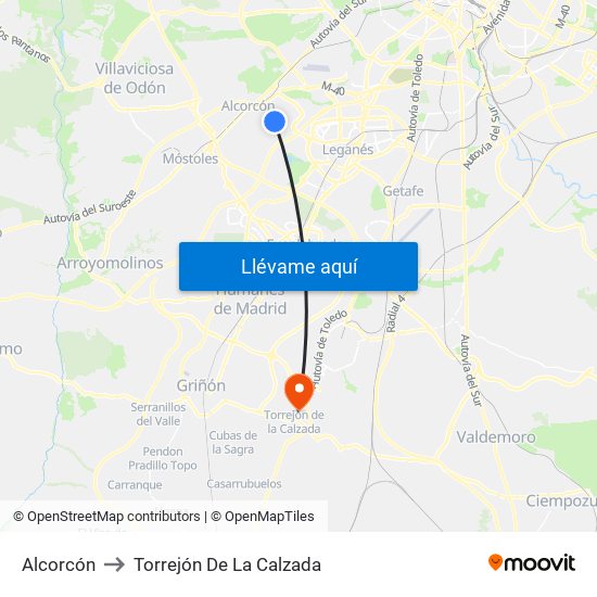 Alcorcón to Torrejón De La Calzada map