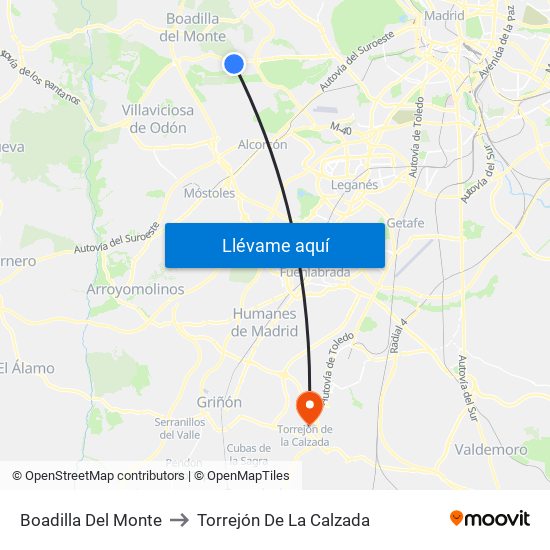 Boadilla Del Monte to Torrejón De La Calzada map