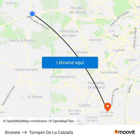 Brunete to Torrejón De La Calzada map