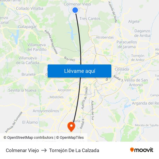 Colmenar Viejo to Torrejón De La Calzada map