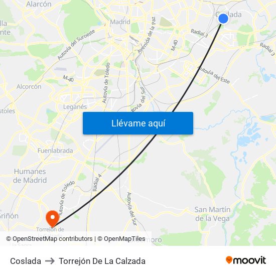 Coslada to Torrejón De La Calzada map