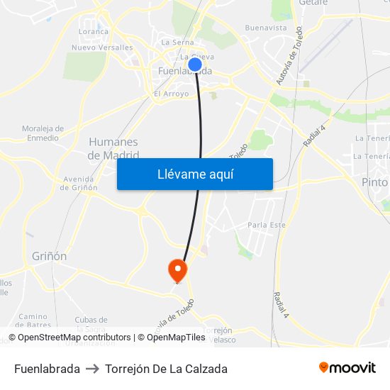 Fuenlabrada to Torrejón De La Calzada map