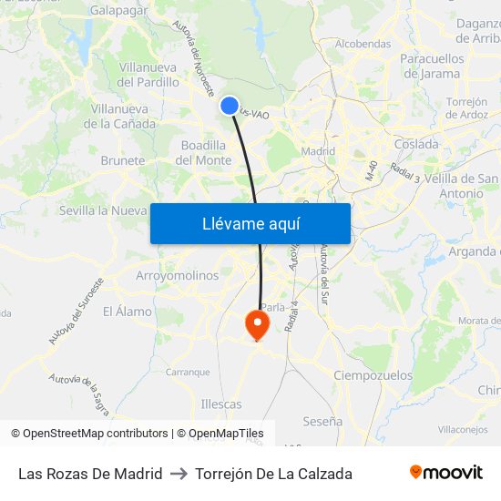 Las Rozas De Madrid to Torrejón De La Calzada map