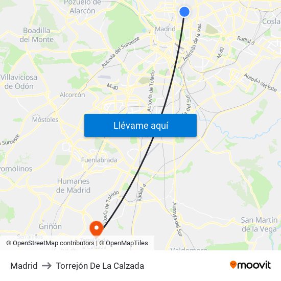 Madrid to Torrejón De La Calzada map
