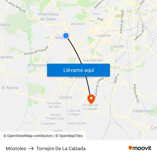 Móstoles to Torrejón De La Calzada map