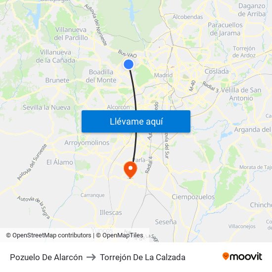 Pozuelo De Alarcón to Torrejón De La Calzada map