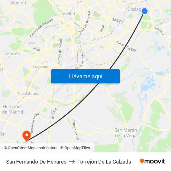 San Fernando De Henares to Torrejón De La Calzada map