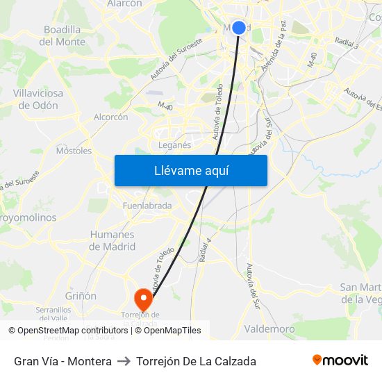 Gran Vía - Montera to Torrejón De La Calzada map