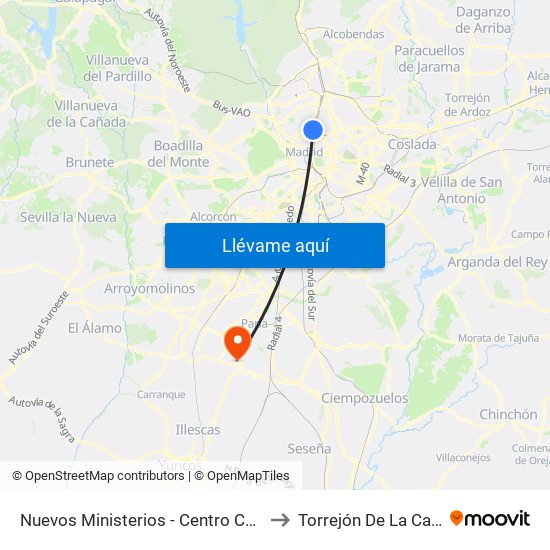 Nuevos Ministerios - Centro Comercial to Torrejón De La Calzada map