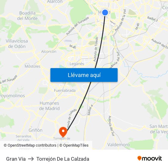 Gran Vía to Torrejón De La Calzada map