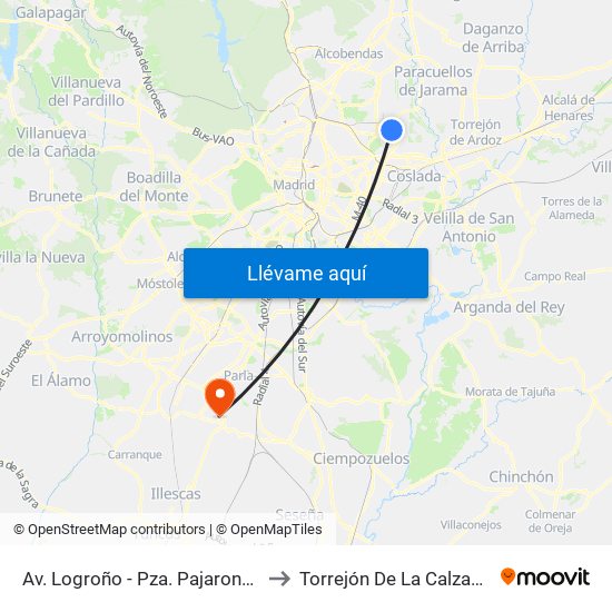 Av. Logroño - Pza. Pajarones to Torrejón De La Calzada map
