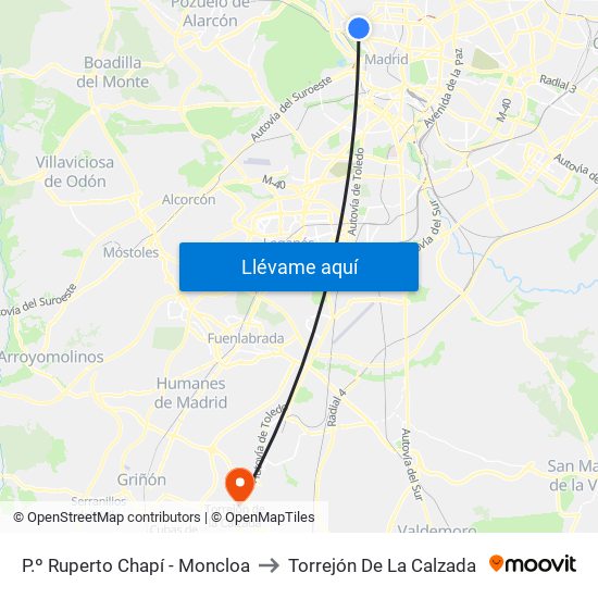 P.º Ruperto Chapí - Moncloa to Torrejón De La Calzada map