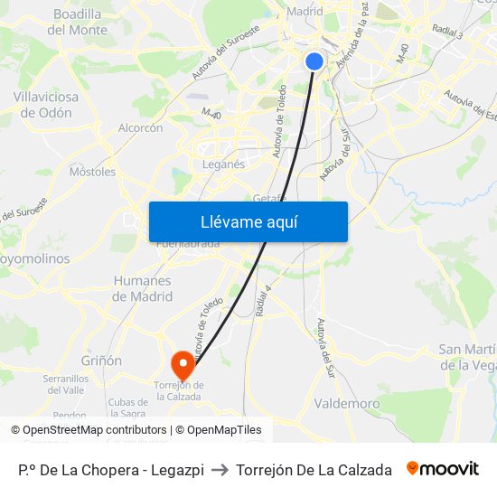 P.º De La Chopera - Legazpi to Torrejón De La Calzada map